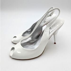 Jeffrey Campbell Charis Open Toe Pump Women's White Patent Silver Sz US5.5 EU36